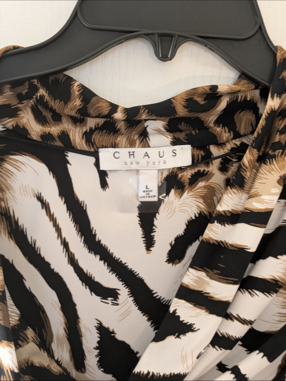 Chaus Zebra-Style Wrap Blouse - Black & Tan